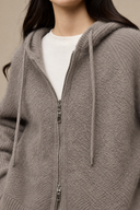 Wool–Silk–Cashmere Hooded Cardigan — Sage Green, Grey & Blue