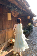 Vogsion™ Ethereal Mint Green Layered Lace Halter Maxi Dress – 2026 Spring/Summer Fairycore Edition