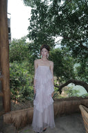 Vogsion Seraphina Tiered Chantilly Lace Maxi Dress - Romantic Pastel Coquette Gown