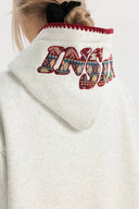 Vogsion Streetwear Patchwork Logo Embroidery Loose Fit Fleece Hooded Sweatshirt