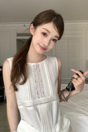 Vogsion Shushu White Linen Statement Bow Petite Midi Dress