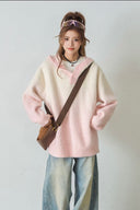 Vogsion "Aura Gradient" Mohair-Blend Henley Hoodie | Oversized Ombre Knit Sweater for Gen-Z Aesthetic