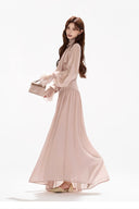 Vogsion elegant chiffon long sleeve dress soft aesthetic flowy skirt movement