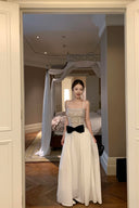 Vogsion Élodie Lace Corset Bow Satin Maxi Dress