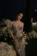 Vogsion 2026 Strapless 3D Floral Embroidered Mermaid Prom Dress Nude Blue Green Sequin Appliqué – real customer photo not professional model on balcony with palm trees global fast shipping