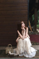 Vogsion Seraphina Tiered Chantilly Lace Maxi Dress - Romantic Pastel Coquette Gown