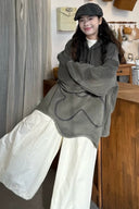 Vogsion Oversized Flower Outline Washed Fleece Hoodie