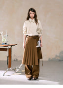 Layered Pleated Skirt Over Pants – Coffee Brown Set