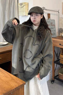 Vogsion Oversized Flower Outline Washed Fleece Hoodie