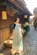 Vogsion™ Ethereal Mint Green Layered Lace Halter Maxi Dress – 2026 Spring/Summer Fairycore Edition