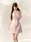 Blush Pink Bow Halter Mini Dress – Elegant Birthday, Date & Party Outfit