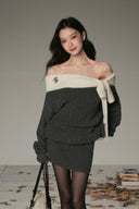 Vogsion Reverie Off-Shoulder Ribbed Knit Dress