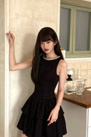 Midnight Elegance Tweed Mini Dress – Little Black Party Dress with Crystal Trim