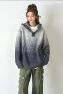 Vogsion "Aura Gradient" Mohair-Blend Henley Hoodie | Oversized Ombre Knit Sweater for Gen-Z Aesthetic