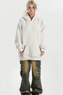 Vogsion Streetwear Patchwork Logo Embroidery Loose Fit Fleece Hooded Sweatshirt