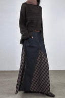 Vogsion Rustic Harmony Patchwork Denim Maxi Skirt