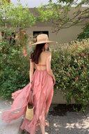 Vogsion Sunset Breeze Ruffle Chiffon Maxi Dress