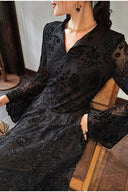 Vogsion Modest Embellished Sequin Beaded A-Line Maxi Dress in rich chocolate brown / blush pink / jet black – elegant long sleeve sequin lace gown with collar and bead details, worn by real customer not professional model, perfect for wedding guest prom evening 2026 trends with global fast shipping