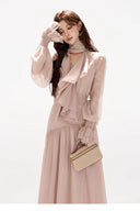 Vogsion pear shaped body flattering chiffon maxi dress high waist flowy silhouette