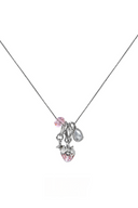 Necklace with pink heart and silver charm on a white background