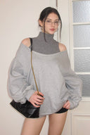 Vogsion Layered-Look One-Piece Off-Shoulder Cotton Hoodie