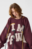 Vogsion “IM YF/WG” Hand-Embroidered Statement Knit Sweater