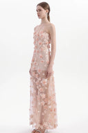 Vogsion Odette Blush Pink 3D Floral Applique Strapless Maxi Gown with High Slit Modeled Authentically by a Real Customer