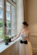 Vogsion Élodie Lace Corset Bow Satin Maxi Dress