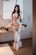Vogsion Bias Maxi Dress in Rose Garden Revolution