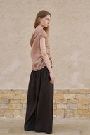 Minimalist One-Shoulder Linen Blouse – Earthy Pink
