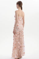 Vogsion Odette Blush Pink 3D Floral Applique Strapless Maxi Gown with High Slit Modeled Authentically by a Real Customer