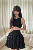Midnight Elegance Tweed Mini Dress – Little Black Party Dress with Crystal Trim
