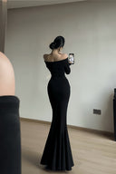 Vogsion Midnight Rose Off-Shoulder Mermaid Maxi Dress