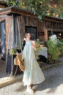 Vogsion™ Ethereal Mint Green Layered Lace Halter Maxi Dress – 2026 Spring/Summer Fairycore Edition
