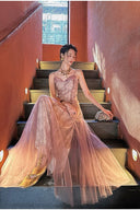 Vogsion Mara Maxi Dress in Blush Pink Sheer Tulle – Romantic Summer Maxi Dress – Real Customer Photo