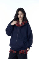 Vogsion Convertible Plaid Hoodie with Detachable Scarf Lining