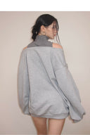 Vogsion Layered-Look One-Piece Off-Shoulder Cotton Hoodie