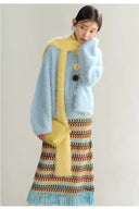 Vogsion Crochet Flower Fuzzy Knit Sweater - Soft Girl Aesthetic Winter Pullover - Oversized Cozy Fluffy Sweater for Women