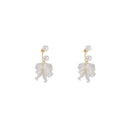 Pair of earrings with floral design and pearl accents on a white background
