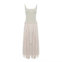 VOGSION Maëlle Khaki Petite Cotton A-Line Maxi Dress & Apricot Off-Shoulder Knit Sweater