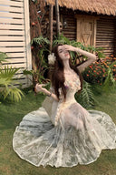 Floral Lace Illusion Maxi Dress