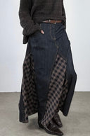 Vogsion Rustic Harmony Patchwork Denim Maxi Skirt