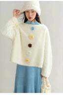 Vogsion Crochet Flower Fuzzy Knit Sweater - Soft Girl Aesthetic Winter Pullover - Oversized Cozy Fluffy Sweater for Women