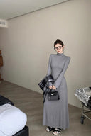 Vogsion Sculpted Elegance Ribbed Knit Maxi Dress