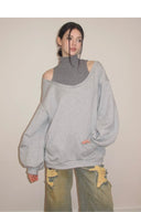 Vogsion Layered-Look One-Piece Off-Shoulder Cotton Hoodie
