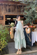 Vogsion™ Ethereal Mint Green Layered Lace Halter Maxi Dress – 2026 Spring/Summer Fairycore Edition