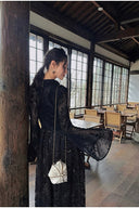 Vogsion Modest Embellished Sequin Beaded A-Line Maxi Dress in rich chocolate brown / blush pink / jet black – elegant long sleeve sequin lace gown with collar and bead details, worn by real customer not professional model, perfect for wedding guest prom evening 2026 trends with global fast shipping