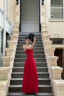 VOGSION “Rouge Élégance” Smocked Waist Prom Gown