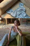 Vogsion Luxury Baby Blue Beaded Bodice Satin Prom Dress