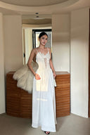 Vogsion® Ariadne Floral Lace-Up Corset Maxi – Ivory Silk Satin Gown